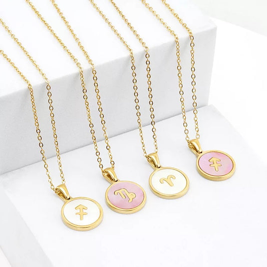 Gold Pink Shell Halo Constellation Necklaces
