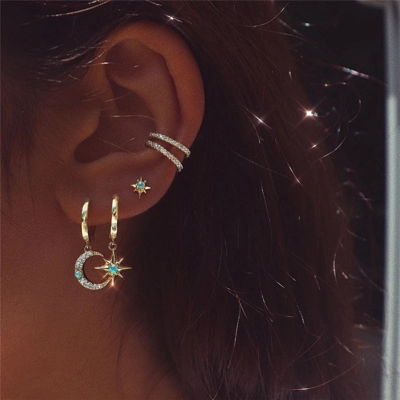 Crescent Star Huggie Earrings