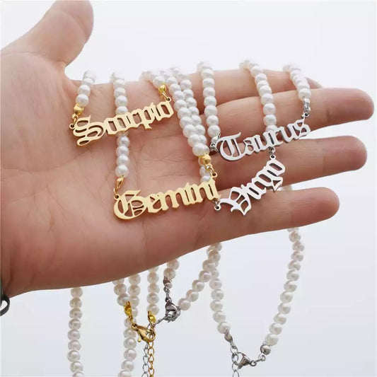 Silver Gothic Pearl Zodiac Necklaces