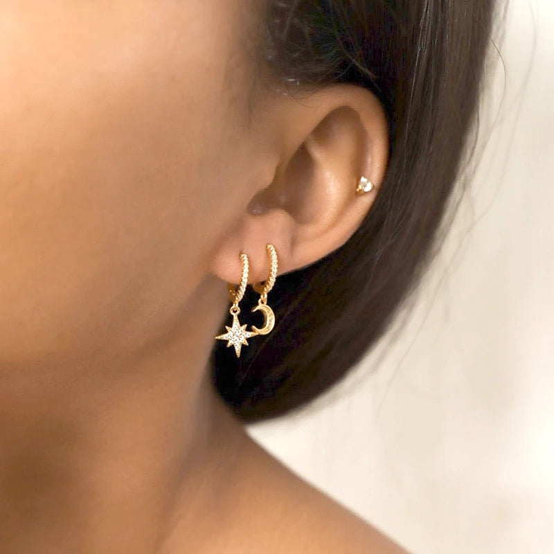 Crescent Star Huggie Earrings