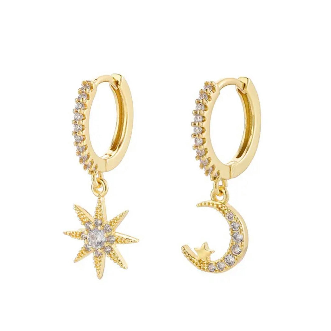 Crescent Star Huggie Earrings