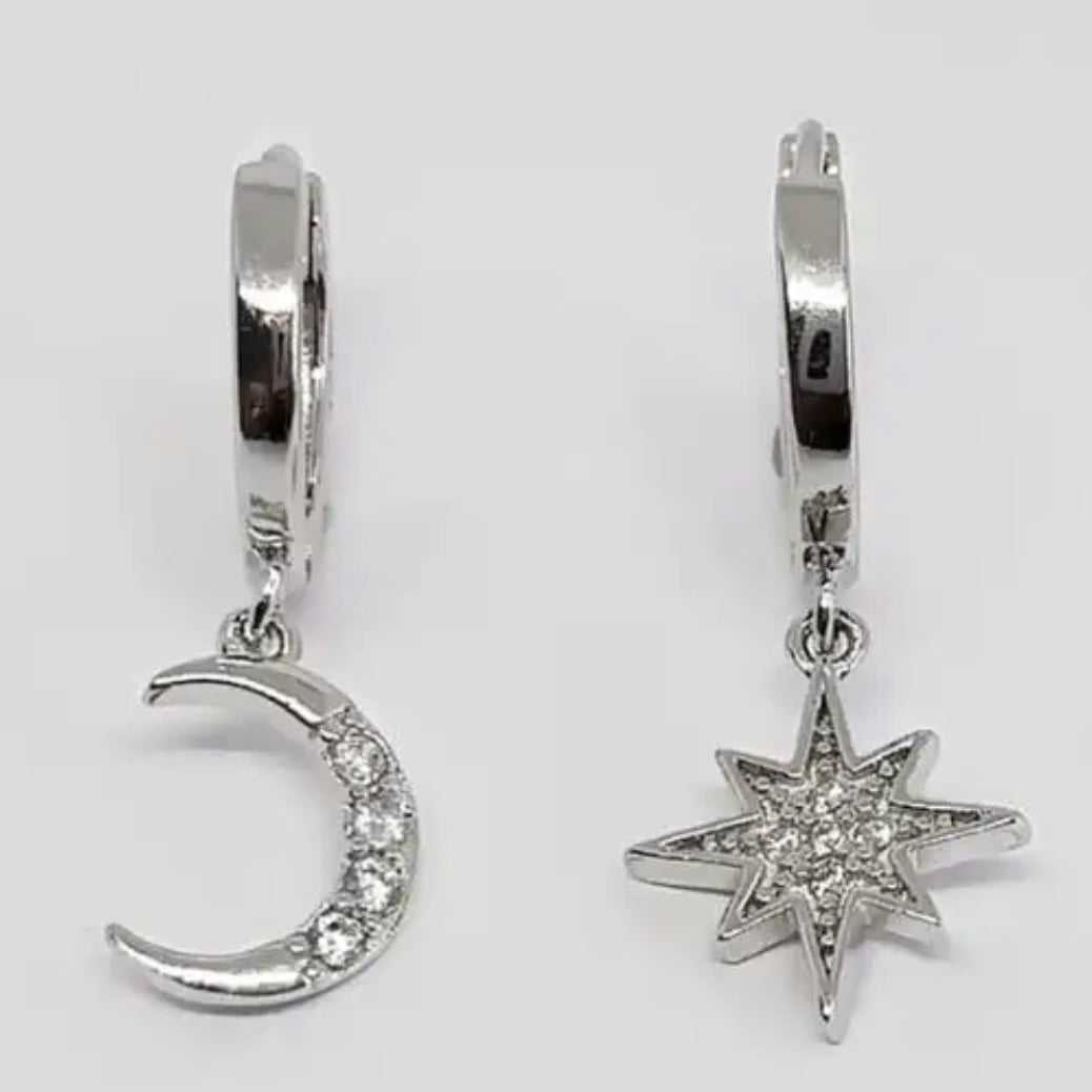 Crescent Star Huggie Earrings
