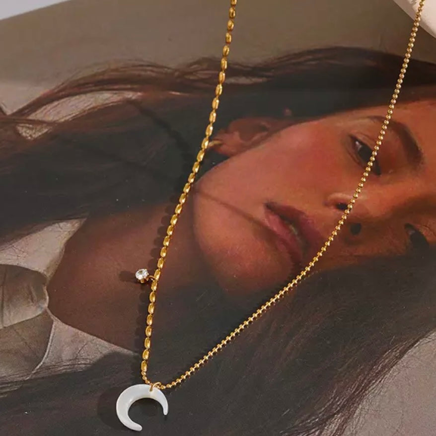 Crescent Moon Stone Necklace
