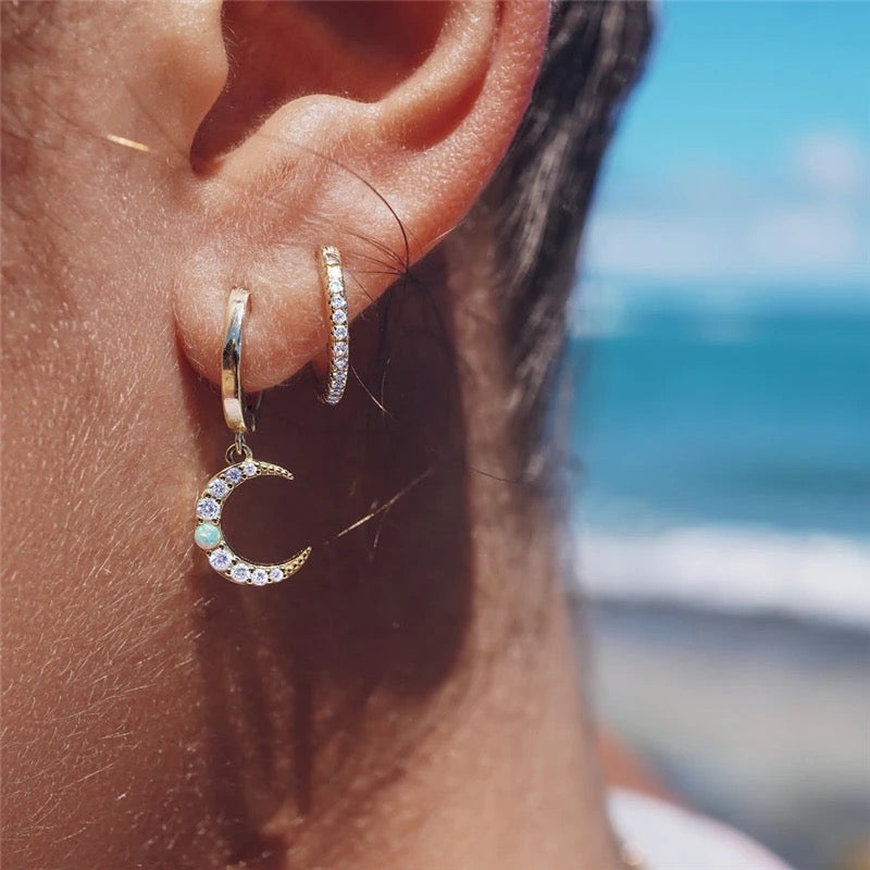 Crescent Star Huggie Earrings