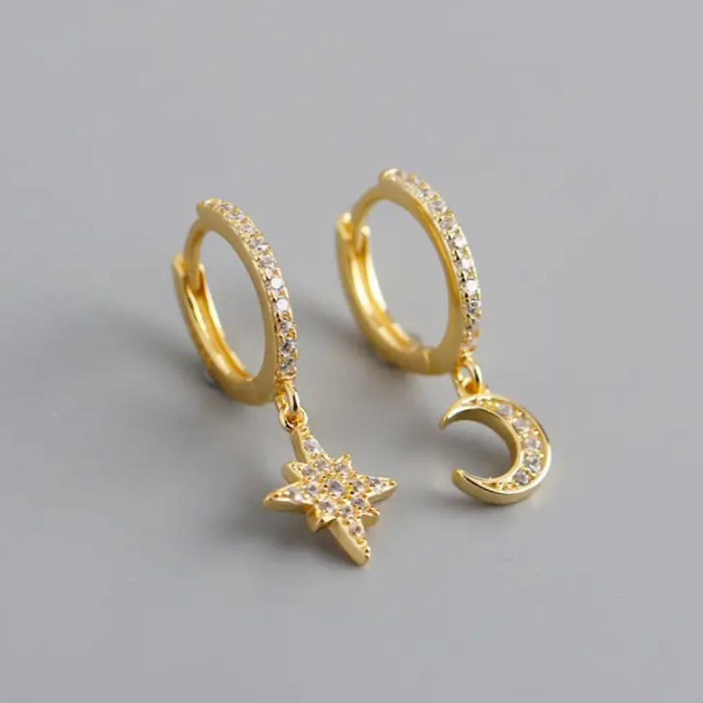 Crescent Star Huggie Earrings