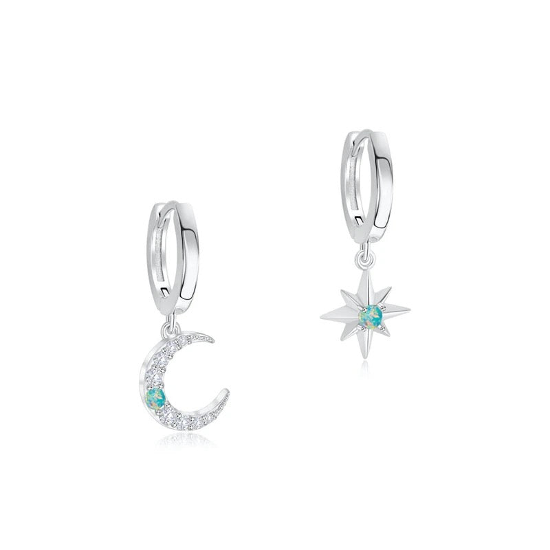Crescent Star Huggie Earrings