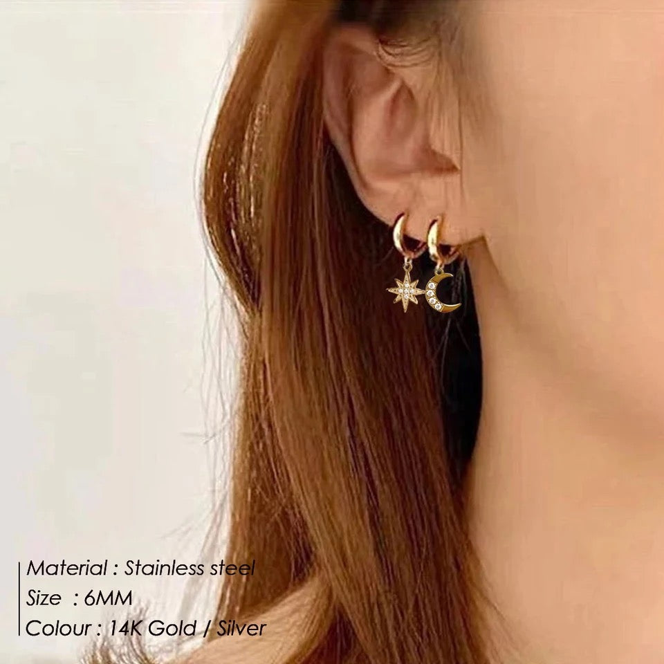 Crescent Star Huggie Earrings
