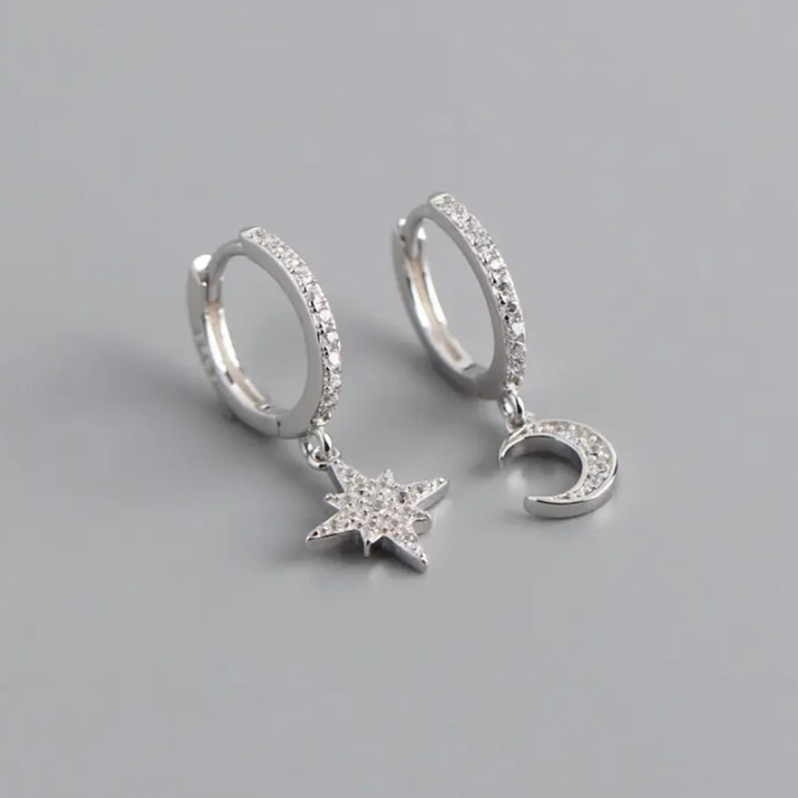 Crescent Star Huggie Earrings