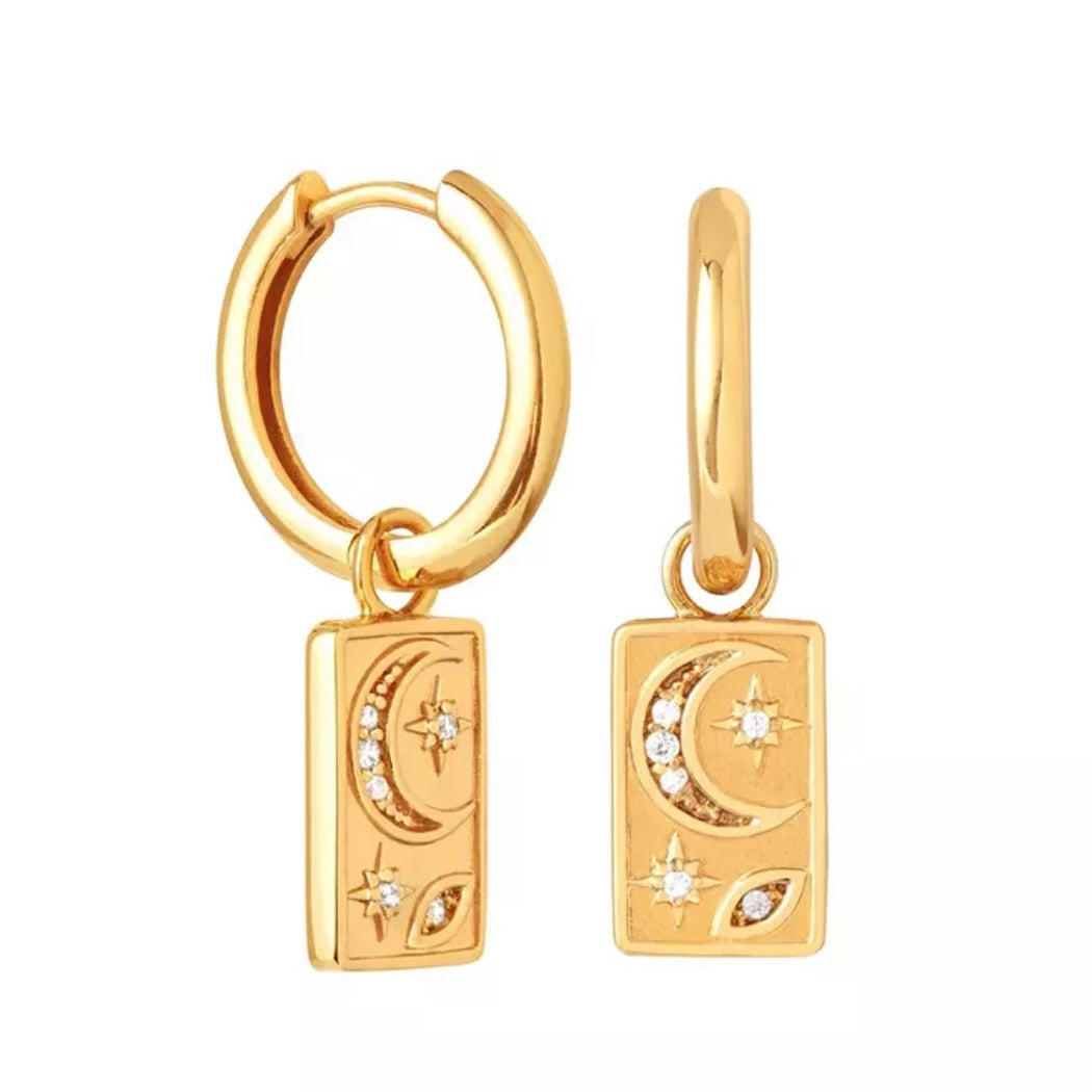 Crescent Star Huggie Earrings