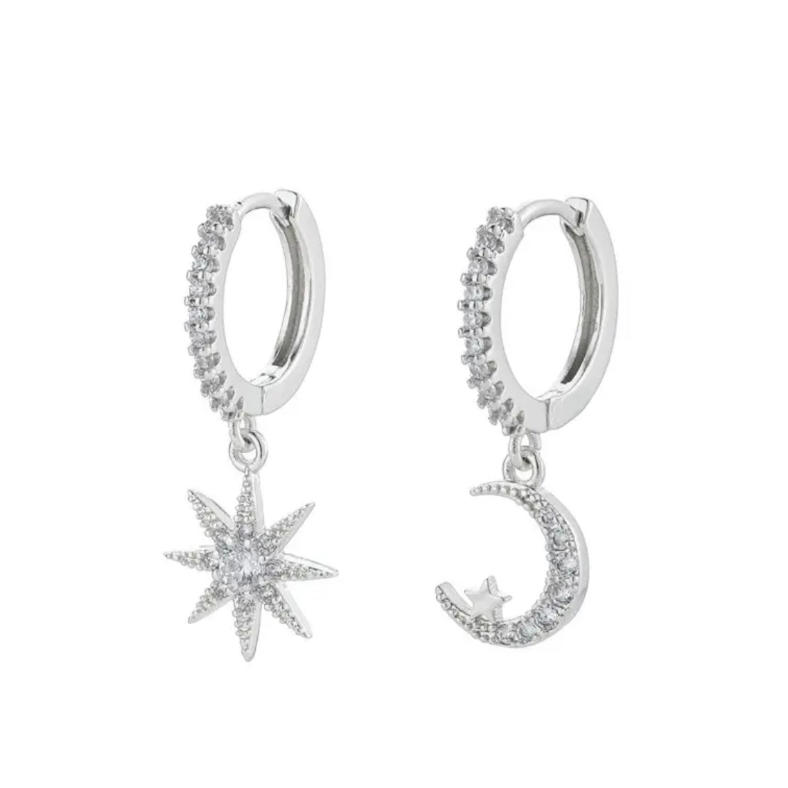 Crescent Star Huggie Earrings