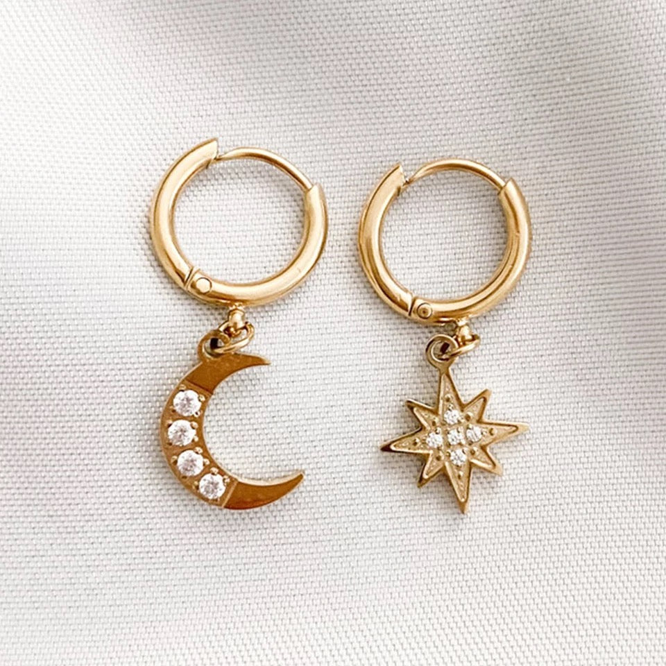 Crescent Star Huggie Earrings