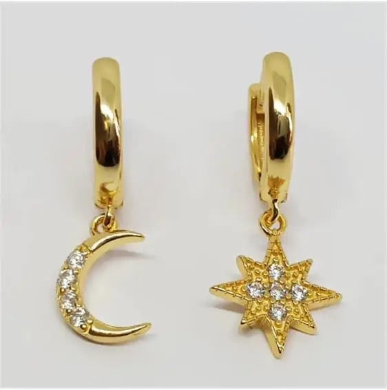 Crescent Star Huggie Earrings