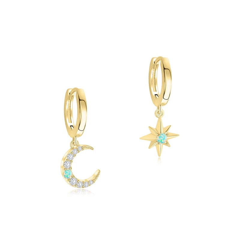 Crescent Star Huggie Earrings